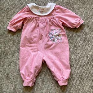 Vintage Baby B’Gosh Pink Bunny Romper 6-9M Embroidered Cotton 80s 90s Retro